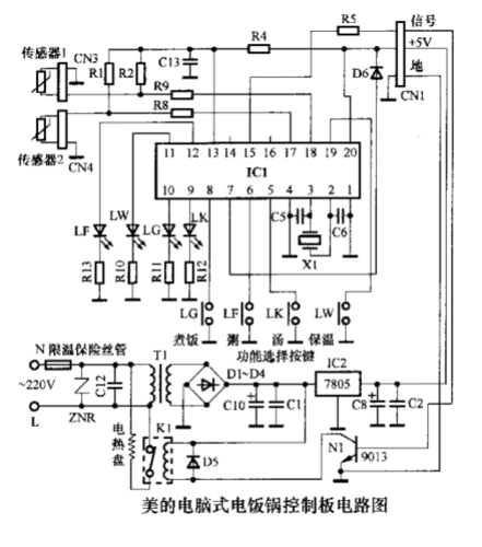美的电脑式电饭煲控制板电路图