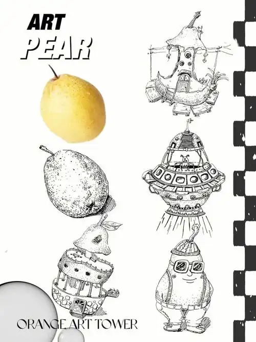 黑白创意画水果动物的创意联想