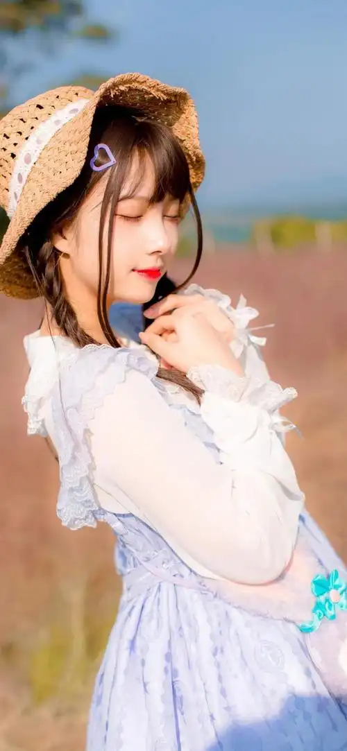 紫色连衣裙小清新美女手机壁纸