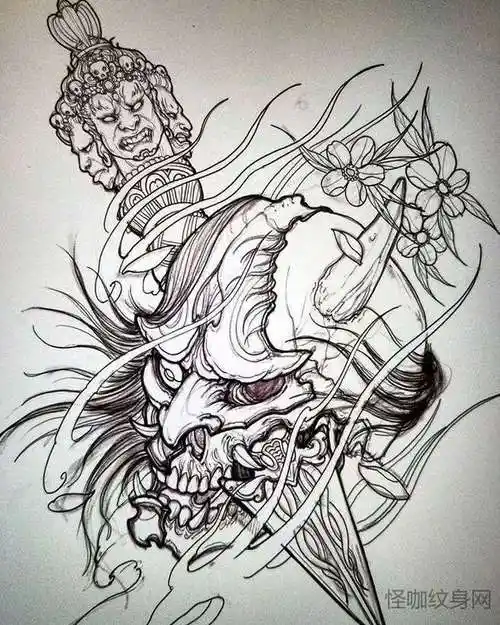 2021-12-07 11:39:58新传统手稿般若纹身图案线稿会油炸皮卡丘同采自