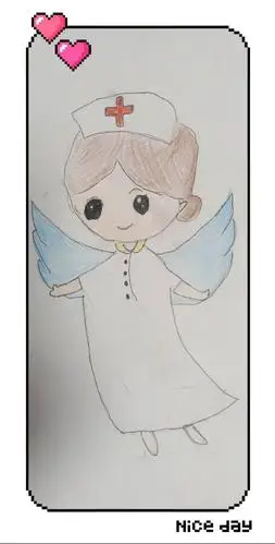 我画了一个白衣天使,我说那是妈妈,可妈妈说,支援武汉的护士阿姨们才