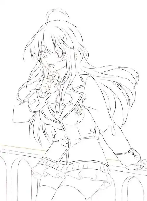 二次元校园女生手绘线稿