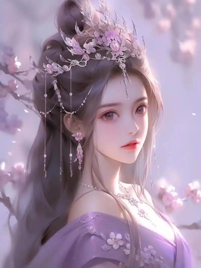 梦幻紫衣少女,一袭紫衣诗韵浓,亭亭玉立秀芳丛.