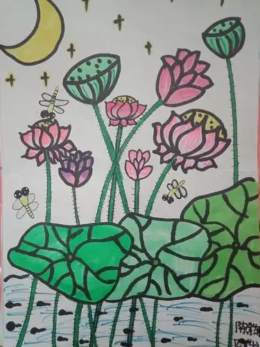 四年级美术课堂《美丽的荷塘》作品展播