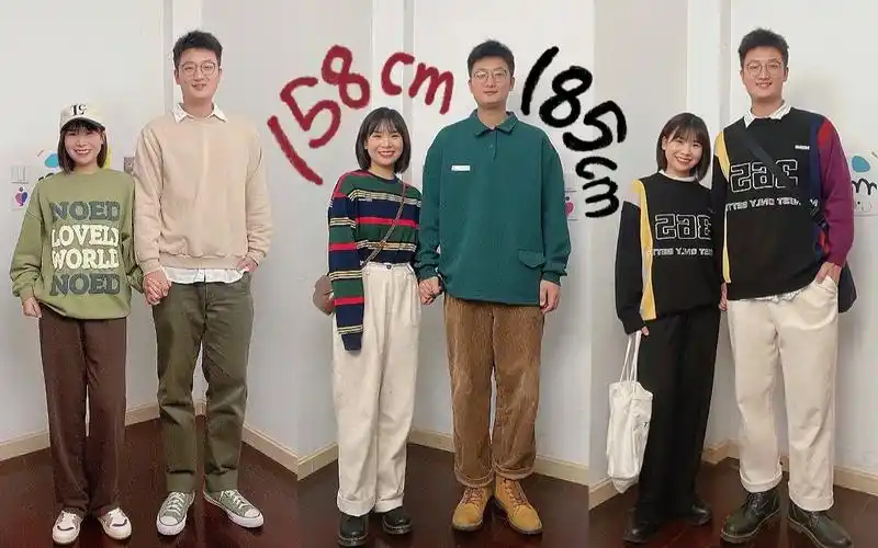 158/53kg90185/82kg身高差微胖情侣日常穿搭/粗腿显瘦/秋冬ootd