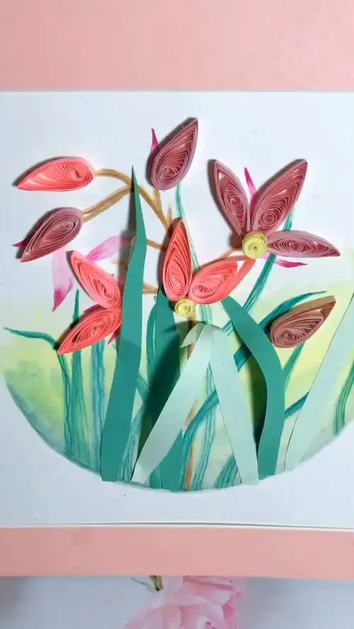 儿童美术亲子课 衍纸画《兰花》材料水彩衍纸