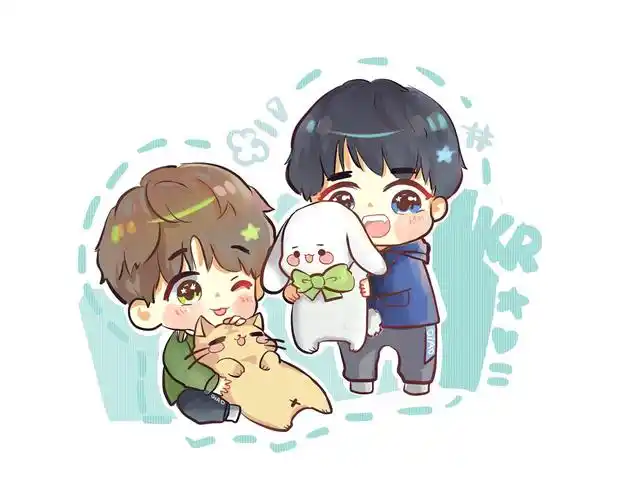 " 你要兔兔还是喵喵?" "两个都要 " #凯源#q版#源凯#板绘