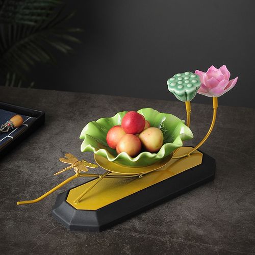 新中式客厅茶几果盘家用禅意干果盘零食盘创意装饰摆件点心盘荷花
