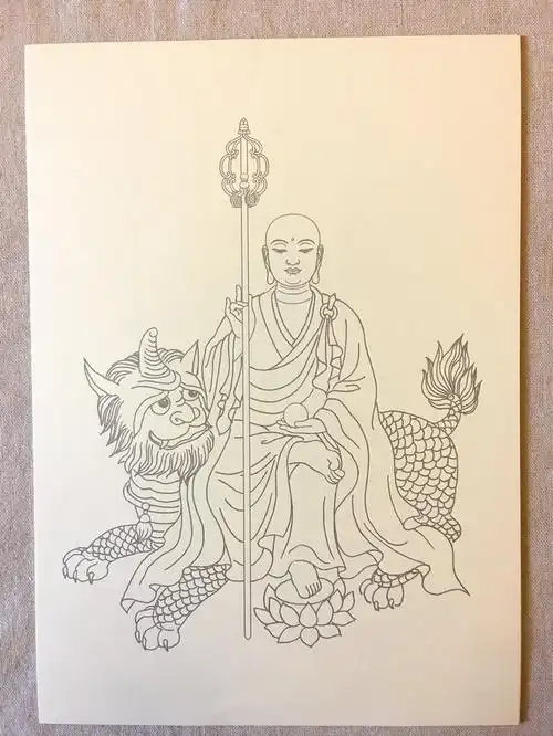 千业地藏王菩萨画像线稿图白描临摹描金涂色手画佛像纸质手画diy唐卡