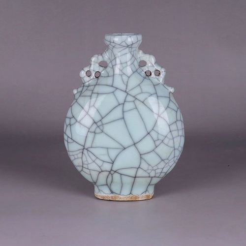 宋代开片官窑扁瓶仿古瓷器旧货古玩董书房老物摆件家居装饰收藏品