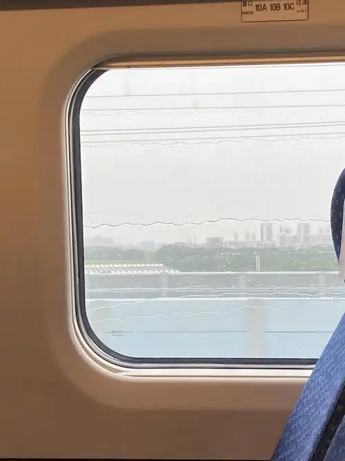 下雨天的动车车窗