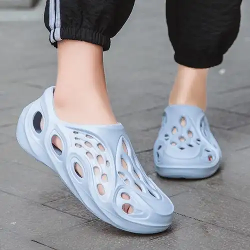 泡沫凉鞋男休闲洞洞鞋男白色o凉鞋厚底包头泡沫鞋轻便雨天塑胶鞋防水