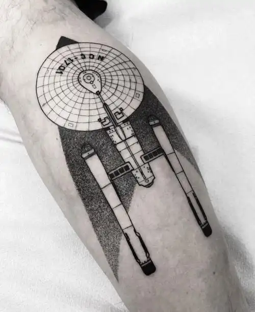 小腿黑灰几何图形纹身图案