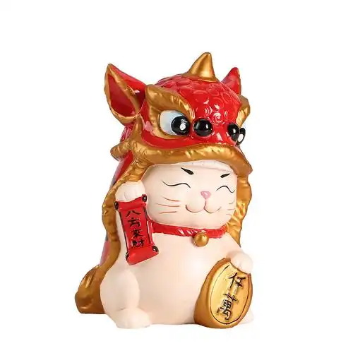 中式陶瓷舞狮招财猫可爱八方来财乔迁镇宅家居客厅电视柜酒柜摆件
