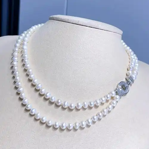 双层天然淡水珍珠项链颈链6-7mm高品质s925银环扣送礼搭配首选女