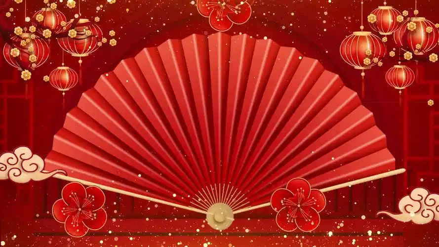 4k喜庆中国风扇子舞小品相声戏曲舞台背景