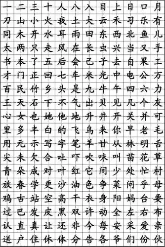 一年级生字田字格写法(汇总)