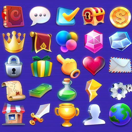 可爱游戏手游ui界面武器道具原画图标icon设计素材