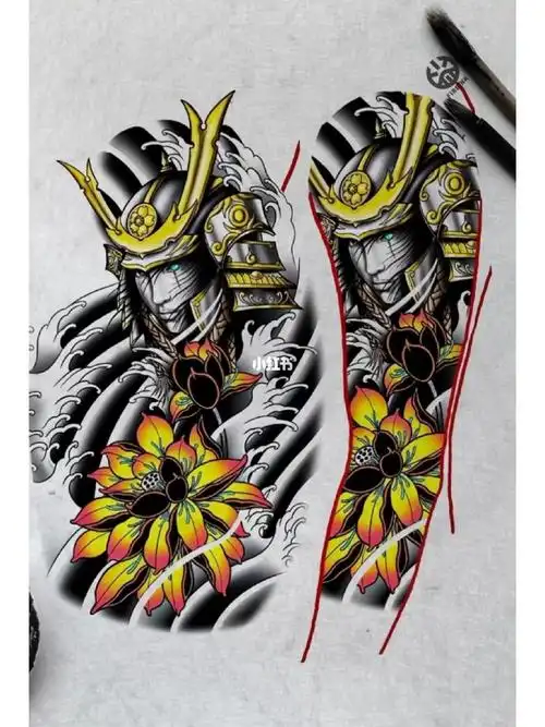 花臂纹身手稿图案素材 鬼武士纹身手稿