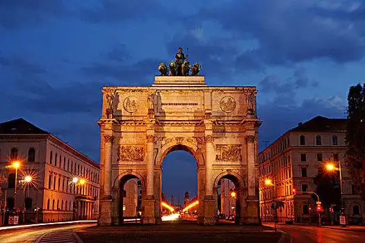 胜利门,胜利,大门,夜晚,慕尼黑,巴伐利亚,德国,欧洲
