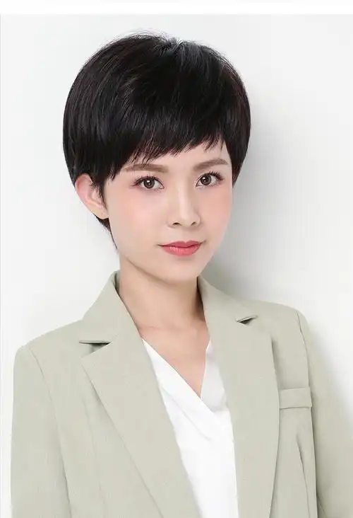 假发女短发时尚自然斜刘海发型真发混发气质主持人女士全头套