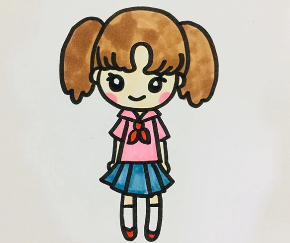 扎马尾辫的女孩的简笔画