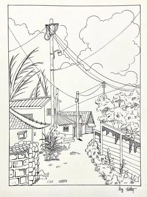 街景钢笔黑白简笔画56内附详细教程