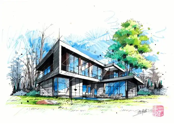 独栋别墅手绘表现