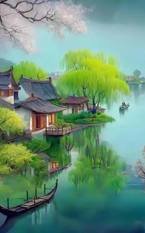 好一幅锦绣江南图春水碧于天,画船听雨眠草长莺飞,杨柳青青江南地区更