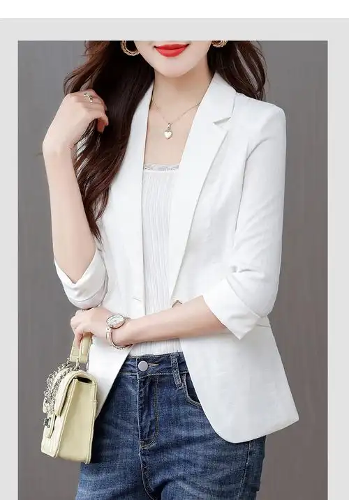 七分袖小西装外套女夏季薄款小个子2024新款女士短款黑色西服上衣