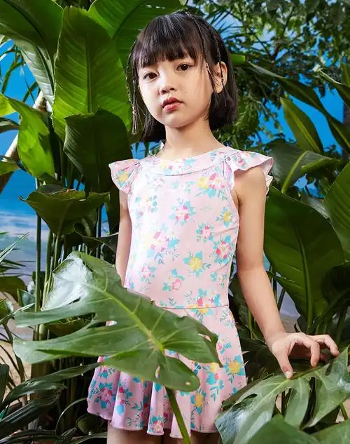 李宁儿童泳衣女童连体裙式小童洋气中大童泳衣女孩新款温泉游泳衣