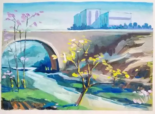 学生水粉风景画留底,2.