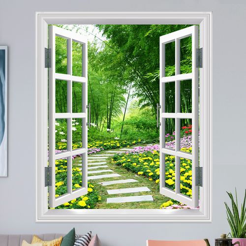 墙纸自粘壁纸3d立体假窗户卧室宿舍风景简约贴纸装饰画背景墙贴画