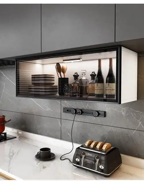 吊柜下调料柜 厨房吊柜下调料柜壁挂式置物架橱柜储物挂墙轻奢玻璃门