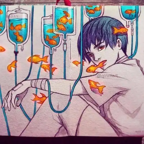 长满鲜花的少女从心脏中长出草的悲伤女孩,就是画中的韩青她就是这样