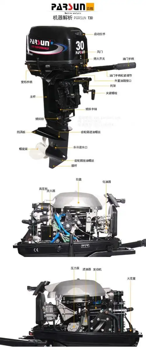百胜牌船外机,30马力舷挂机,2冲船外机批发