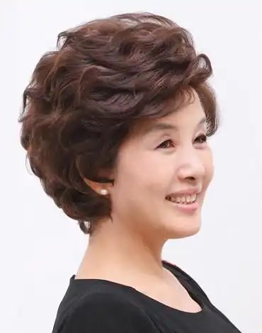 女士短发发送妈妈短卷发蓬松自然中老中老年年假日常整顶假发