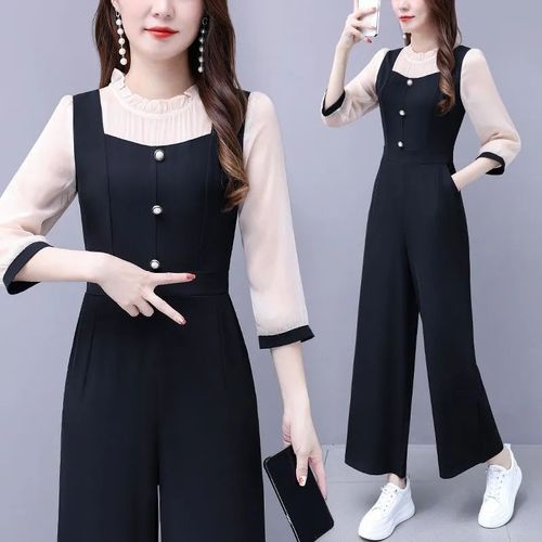 连体阔腿裤套装女春秋装2022年新款高腰背带裤休闲显瘦时髦连衣裤【10