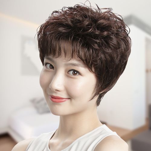 假发短发女真发全真人发女士中老年全头套轻薄卷发妈妈发套旗舰店