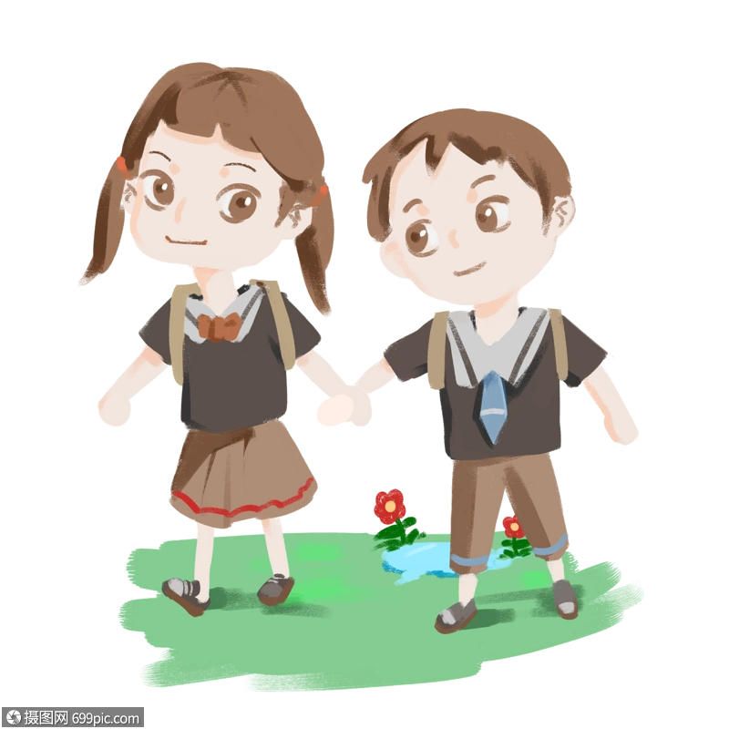 免抠元素 手绘/卡通元素 姐姐和弟弟去上学.psd