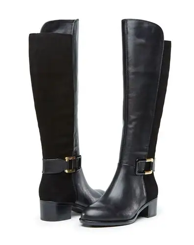 新款牛皮拼皮时尚中跟高靴