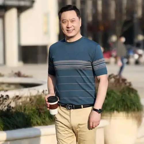 中年男士短袖圆领t恤 百搭休闲薄款简约翻领t恤爸爸装