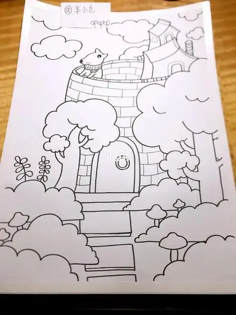 主题儿童画对着星空展望梦想星空上色简笔画投影