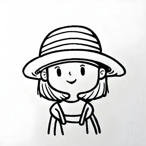 戴草帽的小女孩侧面简笔画