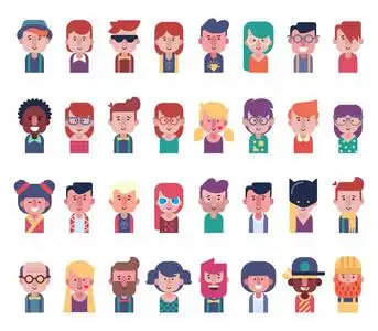 卡通人物被白人孤立.男性和女性角色不同的年龄和国籍.