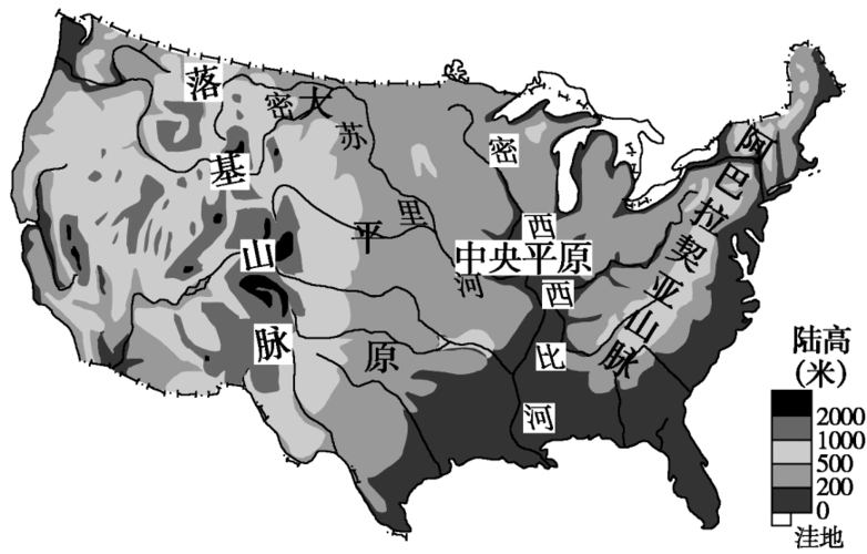 教材图表解读教材p51图2-17 美国本土地形 [解图精要] 1
