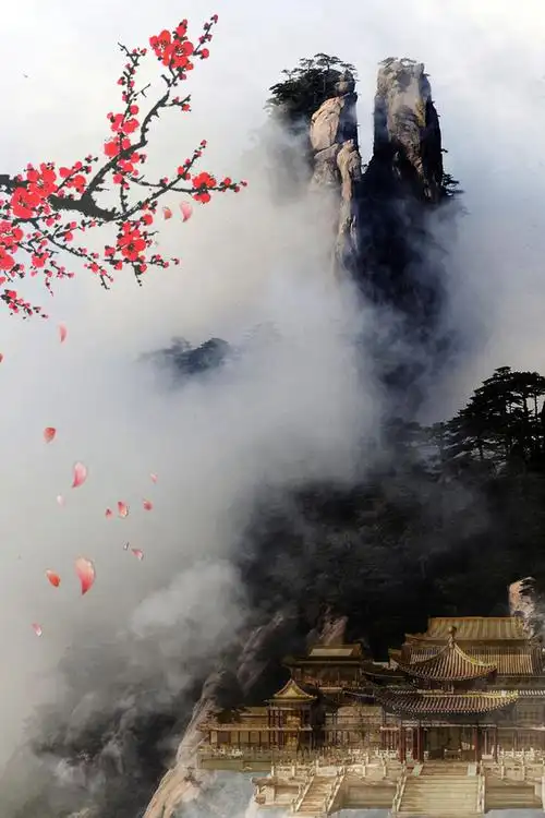 梅花山水水墨画海报背景素材