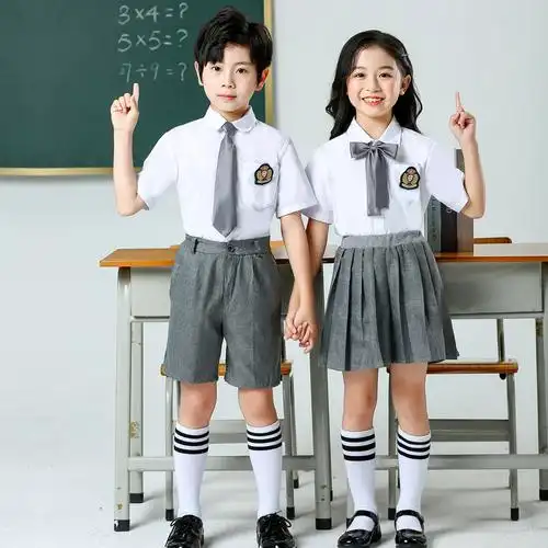 儿童校服定制夏季新款英伦风小学生班服演出服灰色校服