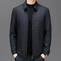 老人头laorentou感商务休闲毛呢夹克男士翻领中老年爸爸装格子内胆