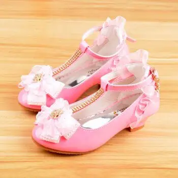 高跟钢琴表演出皮鞋小女孩礼服鞋子走秀单鞋儿童水晶鞋粉色992032码